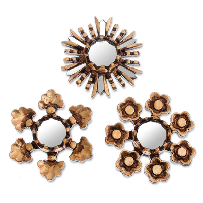 Floral Bronze Gilded Mini Accent Mirrors (Set of 3)