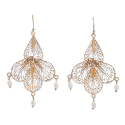 Gold Plated Cultured Pearl Chandelier Earrings from Peru