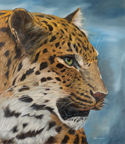 Signed Painting of a Spotted Leopard from Peru