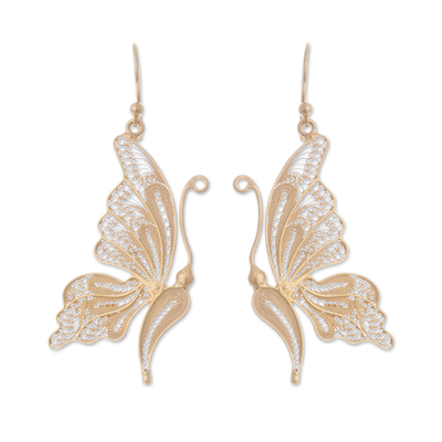 24k Gold Plated Sterling Silver Filigree Butterfly Earrings