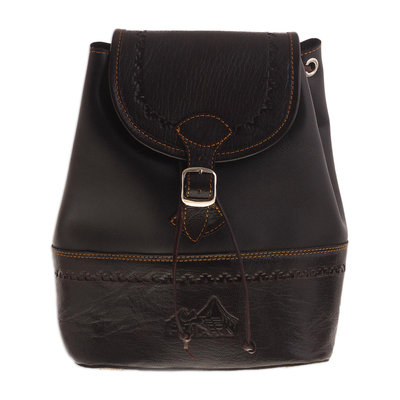 Handcrafted Leather Backpack in Black from Peru