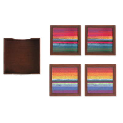 Glass and Wood Coasters with Woven Accent (Set of 4)