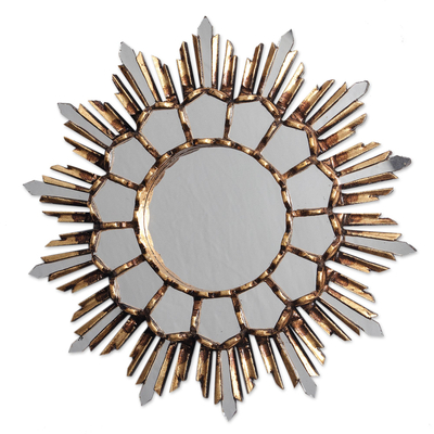 Handcrafted Bronze Gilded Wood Wall Mirror from Peru