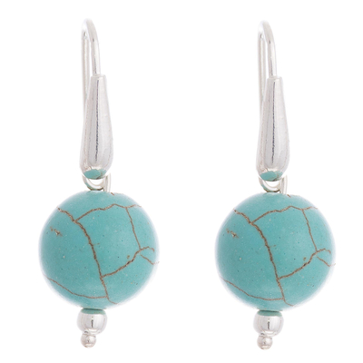 Silver and Reconstituted Turquoise Dangle Earrings from Peru