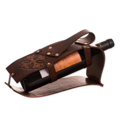 Leather Cross Motif Wine Carrier from Peru