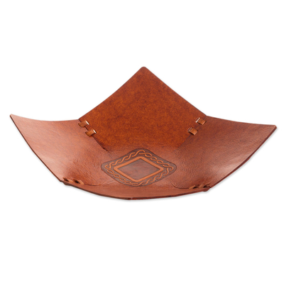 Square Pattern Leather Catchall from Peru