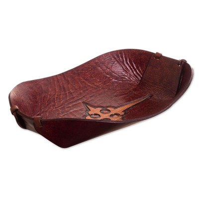 Cross Pattern Leather Catchall from Peru