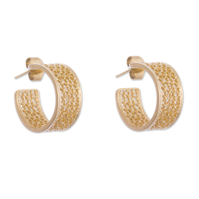Gold Plated Sterling Silver Filigree Half-Hoop Earrings