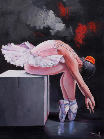 Signed Realist Painting of a Ballerina from Peru