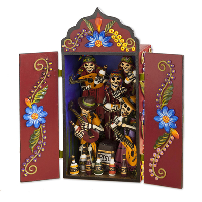 Wood and Ceramic Day of the Dead Music Retablo from Peru