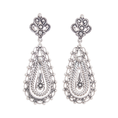 Artisan Crafted Silver Filigree Dangle Earrings from Peru