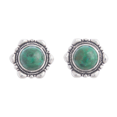 Artisan Crafted Chrysocolla Button Earrings from Peru