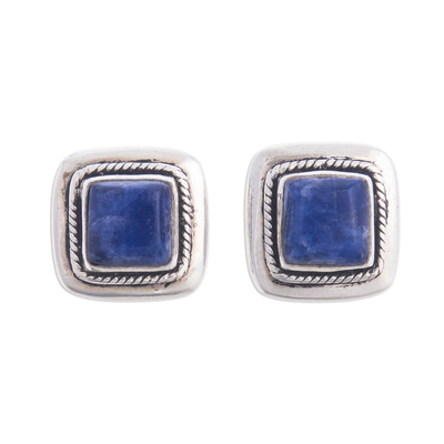 Square Sodalite and Sterling Silver Stud Earrings from Peru