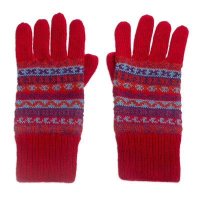 Striped 100% Alpaca Knit Gloves from Peru