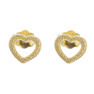 Gold Plated Sterling Silver Heart Stud Earrings from Peru