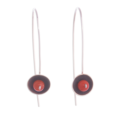 Red-Orange Agate and Sterling Silver Drop Earrings from Peru