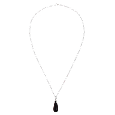 Teardrop Black Obsidian Pendant Necklace from Peru