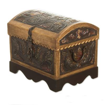 Colorful Leather and Wood Decorative Box from Peru
