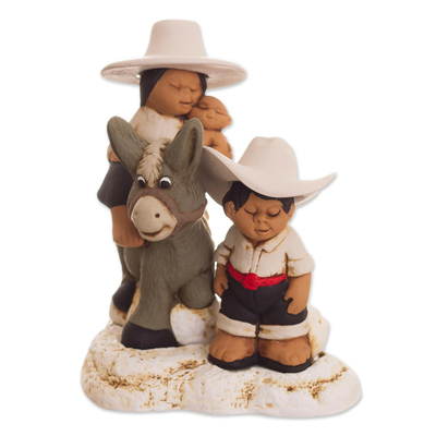 Hand-Painted Ceramic Figurine of an Andean Family from Peru