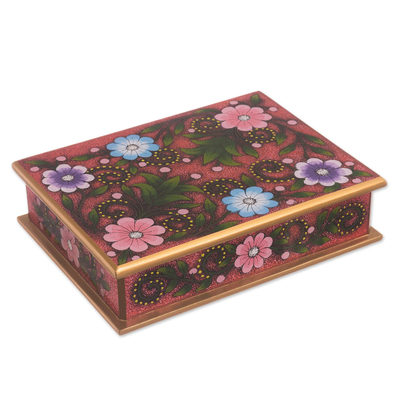 Floral Reverse-Painted Glass Decorative Box in Pink