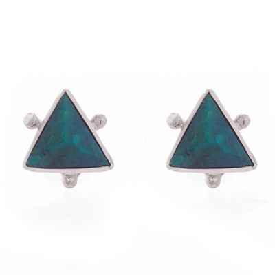 Chrysocolla Pyramid Stud Earrings from Peru