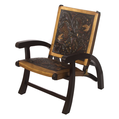 Hand-Tooled Leather and Mohena Wood Chair from Peru