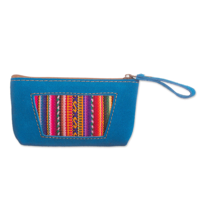 Wool Accented Turquoise Suede Coin Purse from Peru