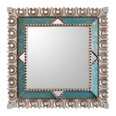 Square Silver Gilded Wood Wall Mirror from Peru