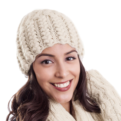 Hand-Knit Wave Pattern 100% Alpaca Hat from Peru