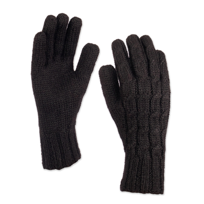 100% Alpaca Knit Gloves in Black from Peru
