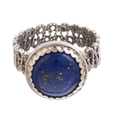 Lapis Lazuli Cocktail Ring with a Filigree Band from Peru