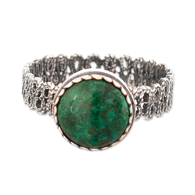 Chrysocolla Cocktail Ring with a Filigree Band from Peru