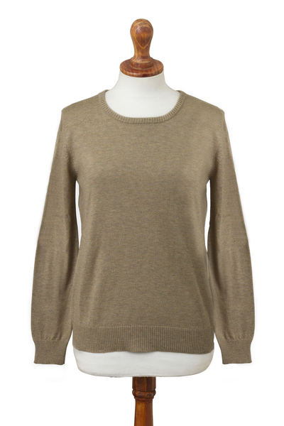 Knit Cotton Blend Pullover in Khaki from Peru