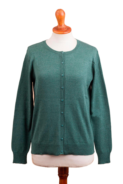 Cotton Blend Green Cardigan Sweater from Peru