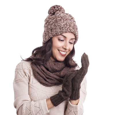 Hand-Knit 100% Alpaca Gloves in Mahogany from Peru