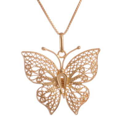 Gold Plated Sterling Silver Filigree Butterfly Necklace