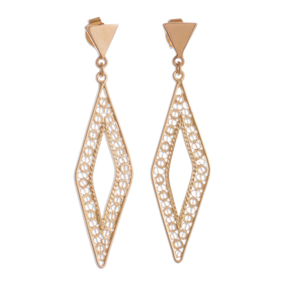Diamond-Shaped Gold Plated Sterling Silver Filigree Earrings