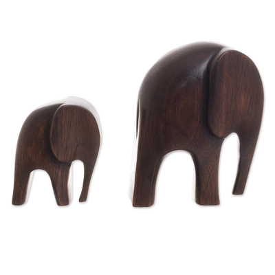 Cedar Wood Elephant Figurines from Peru (Pair)