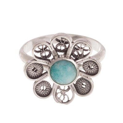 Amazonite and Sterling Silver Filigree Flower Cocktail Ring