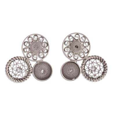 Circle Pattern Sterling Silver Filigree Drop Earrings
