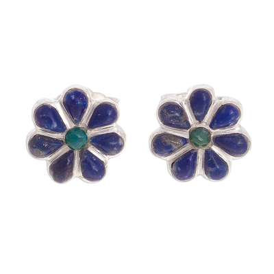 Floral Lapis Lazuli and Chrysocolla Stud Earrings from Peru