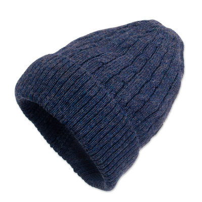 Indigo Blue 100% Alpaca Soft Cable Knit Hat from Peru