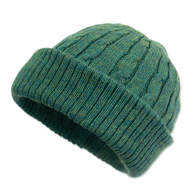 Teal 100% Alpaca Cable Pattern Soft Knit Hat From Peru