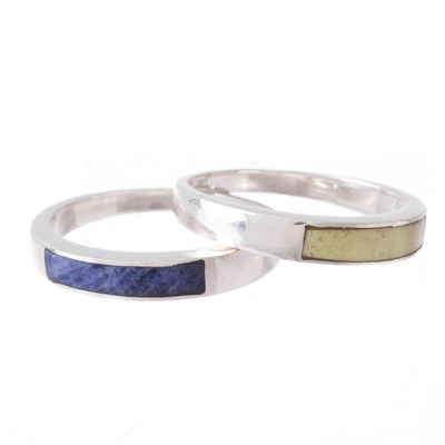 Sodalite and Serpentine Band Rings (Pair)