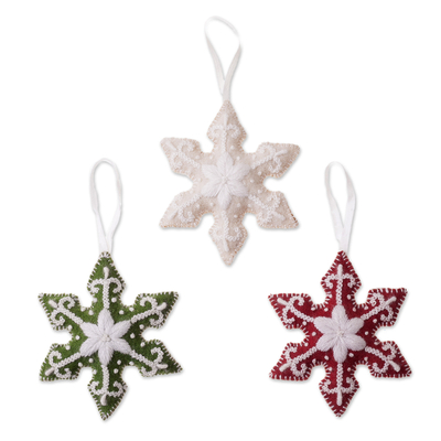 Assorted Wool Snowflake Ornaments from Peru (Set of 3)