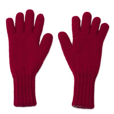 Crimson and Smoke 100% Alpaca Gloves from Peru