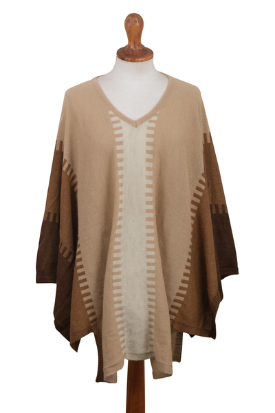 100% Alpaca Poncho with Brown Patterns from Peru