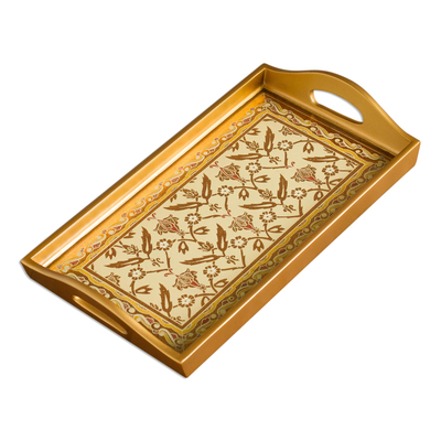 Gold-Tone Reverse-Painted Glass Tray from Peru