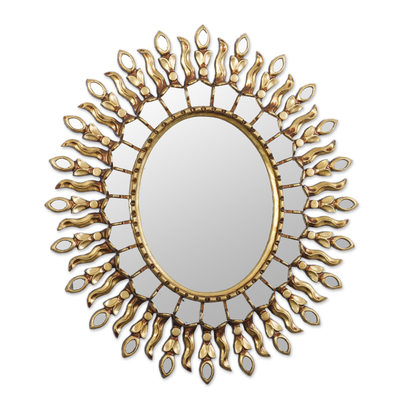Gold-Toned Wood Wall Mirror from Peru
