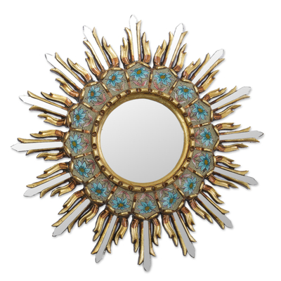 Bronze Gilded Reverse-Painted Glass Wood Wall Mirror